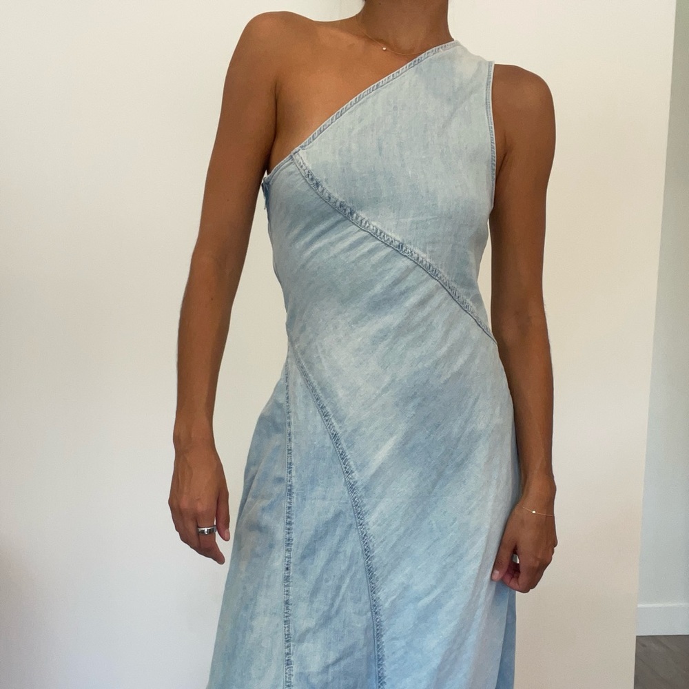 Zara one shoulder denim dress